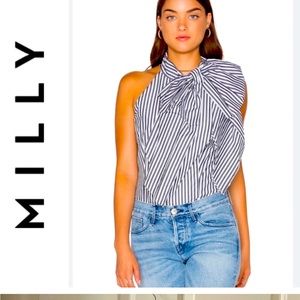 Milly Bow Tie Blouse Navy And White Size 14 Striped Tank Top Halter NWT